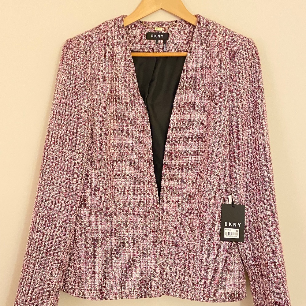 DKNY Pink Tweed Open Blazer Peplum   - Size 12